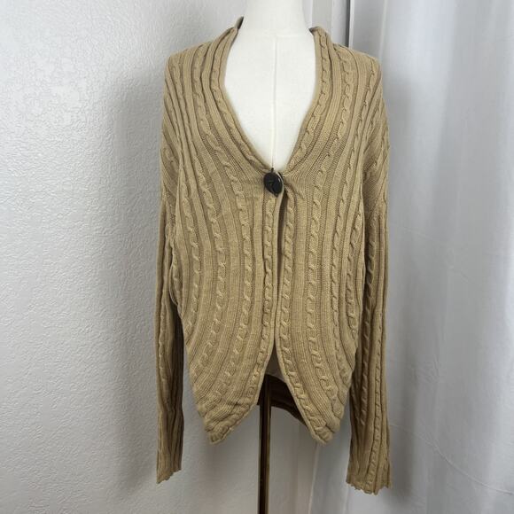 Charter Club Sweater Womens XL Tan Cable Knit Cardigan Old Money Preppy Classic - Picture 1 of 9